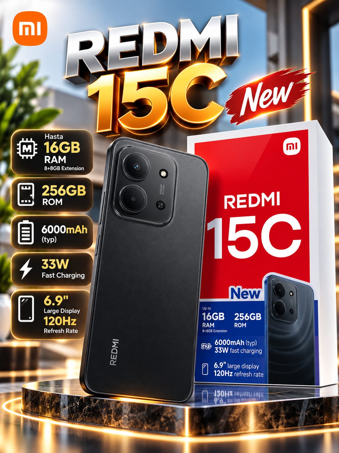 Xiaomi Redmi 15C Negro Ocaso 16GB(8+8)+256GB